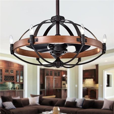 WAREHOUSE OF TIFFANY Warehouse of Tiffany CFL-8375REMO 30 in. Gredis 6-Light Lighted Ceiling Fan Fandelier with Faux-Wood Hoop; Black CFL-8375REMO